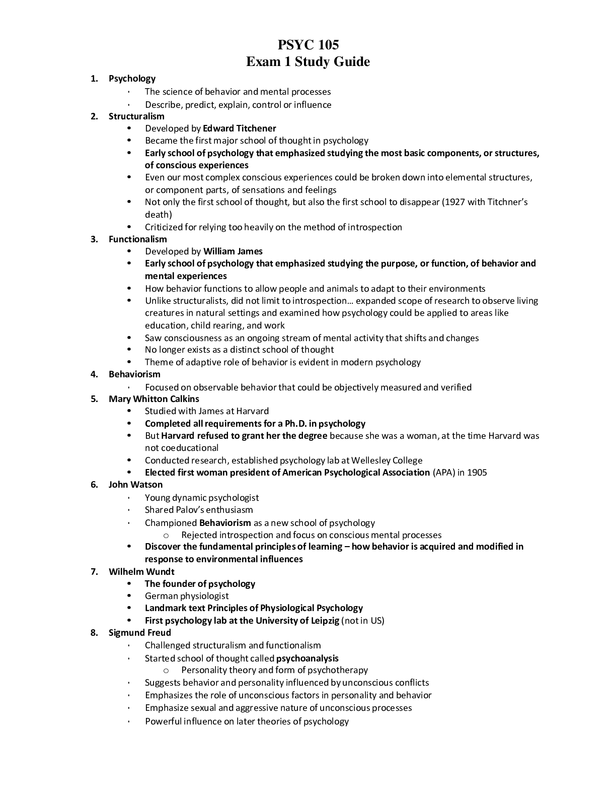 Preview image of PSYC 105 Exam 1 Study Guide document